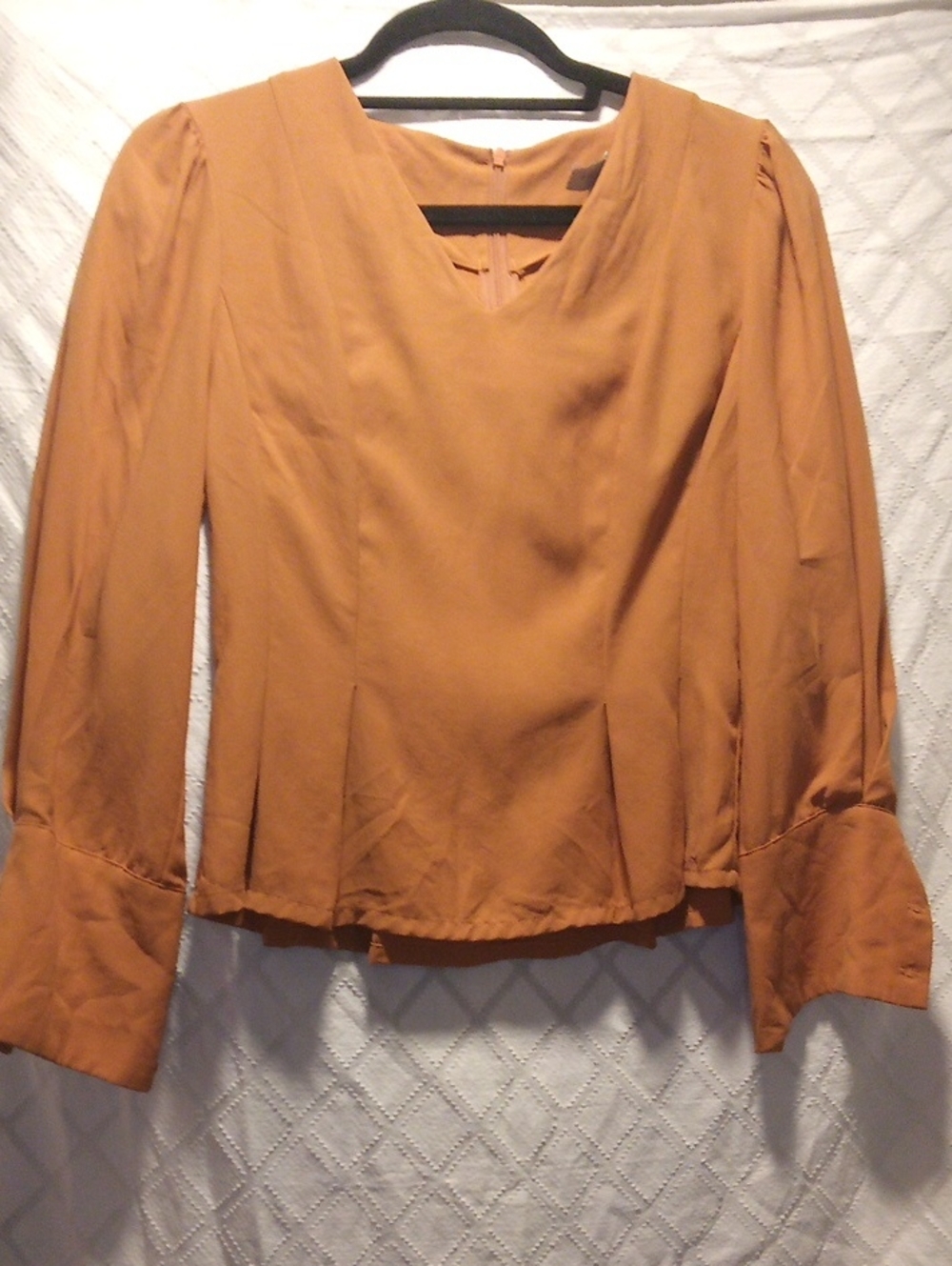 Women's V-Neck Long-Sleeve Blouse in Rust Brown